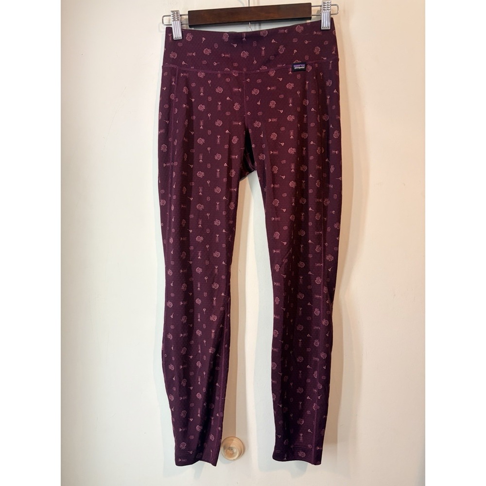 Patagonia Capilene Midweight Baselayer Leggings Womens XS Purple Print Hiking